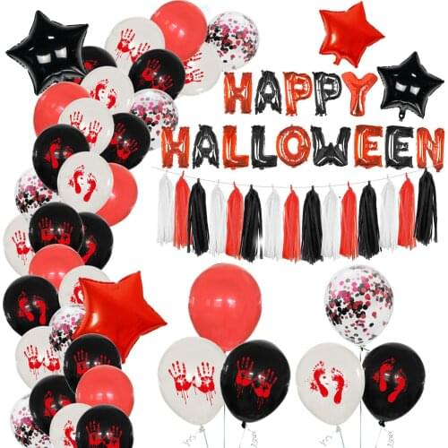 Halloween Decoration Balloon Arch Kit Horror Happy Halloween Foil Balloons Banner Red Black Bar Event Party Decoration Globos