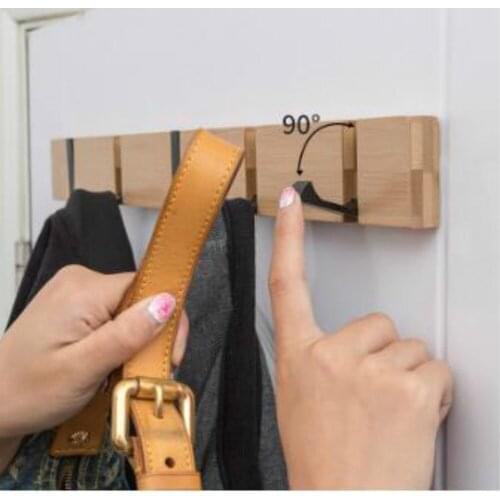 Punch Free Coat Hook Home Accessories Accessories Hook Rack Creative Folding Door Seamless Storage Clothes Hanging Wooden MJ711