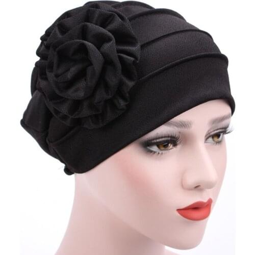 Women Stylish Leisure Elegant Lovely Solid Cotton Polyerter Big Flower Pattern Turban Hat Chemo Hair Loss Cap Bonnet