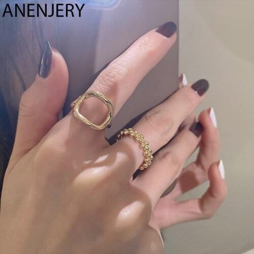 ANENJERY 925 Sterling Silver Metal Open Index Finger Rings For Women Niche Design Personality Golden Rings Wholesale