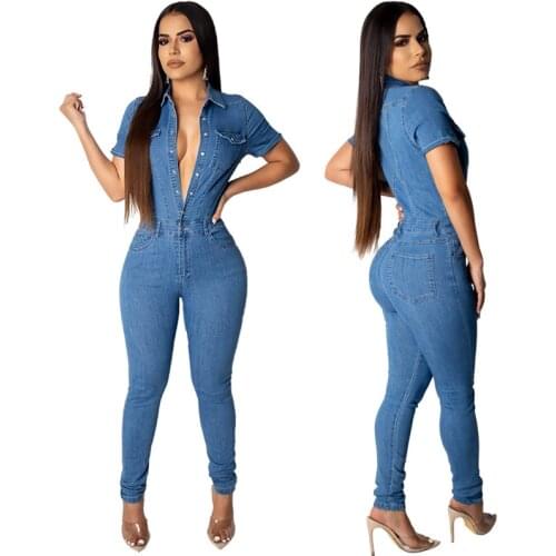Fashion Casual Slim Sexy Cotton Bodycon Long Jeans Jumpsuit Women 2020 Summer Elegant Denim Playsuit Romper Overall Streetwear