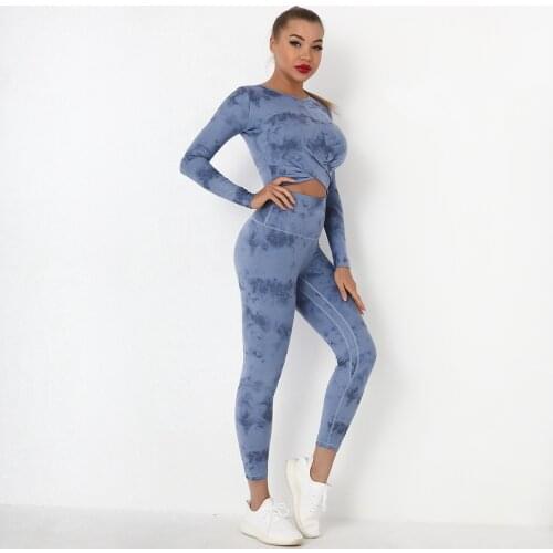 Sexy Leggings Fitness Crop Top Sport Yoga Set Women High Waist Yoga Pants Sportswear Athletic Tight Running Tiedyed Gym Clothing