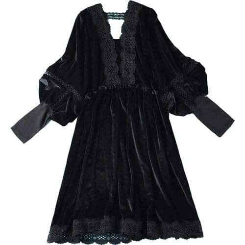 Fashion Super plus size 5XL Black Gold Velvet Dress Women Spring Autumn Long sleeve Lace Splice Loose Sexy Dress 120kg can wear