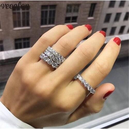 Vecalon Fashion Promise ring Round cut 4mm/6mm AAAAA Cz 925 Sterling Silver Engagement wedding Band rings for women Men jewelry
