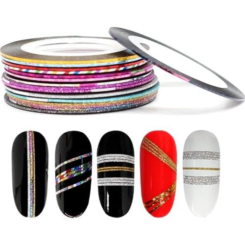 1mm Holographic Gold Silver Nail Striping Sticker Matte Glitter Strips Line Tape Adhesive Decal Nail Art Polish DIY Decorations