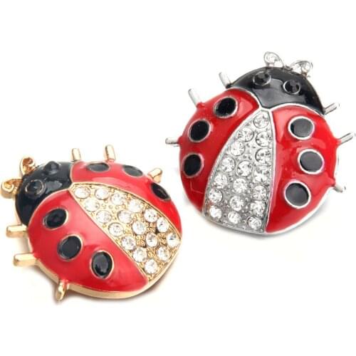 10pcs/lot Gold silver color Beetle Snap Buttons Jewelry DIY Metal Rhinestone Button Snap Fit 18mm Snap Button Bracelet