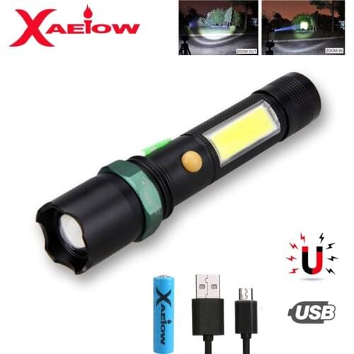 10W Flashlamp 4 Mode Zoom T6 COB LED Flashlight USB Rechargeable 18650 Battery Torch Light Magnet Adsorption Lamp