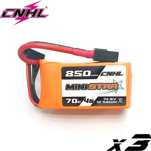 3PCS CNHL MiniStar 850mAh 14.8V 4S 70C Lipo Battery With XT60 Plug