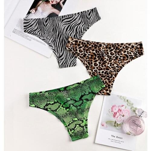 4Pcs Fashion Womens Panties Sexy Seamless Underwear Leopard Briefs Ice Silk for Girls Bikini Cotton Crotch Low-Rise Lingerie