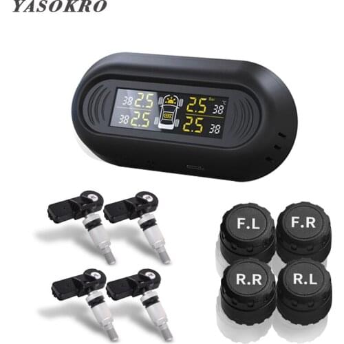 Car TPMS Tire Pressure Monitor System Solar Power charging LCD Display Auto Security Gauge Tester 4 Internal / External Sensors