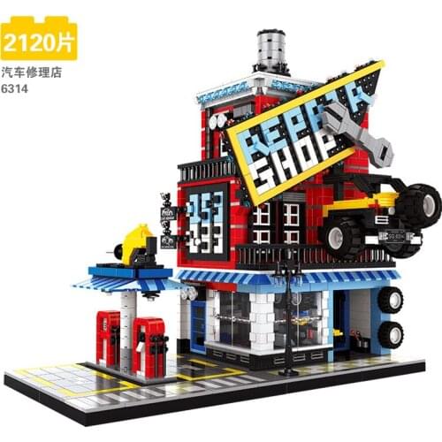 Wange Blocks Architecture Car Service store Building Bricks Beautiful House Juguetes Educational Toys for Children Gifts 6314