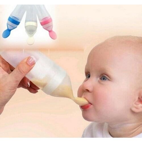 Baby Feeding Bottle 90ML Infant Baby Spoon Bottle Food Feeder Tool Baby Rice Cereal Supplement Bottle silica gel soother