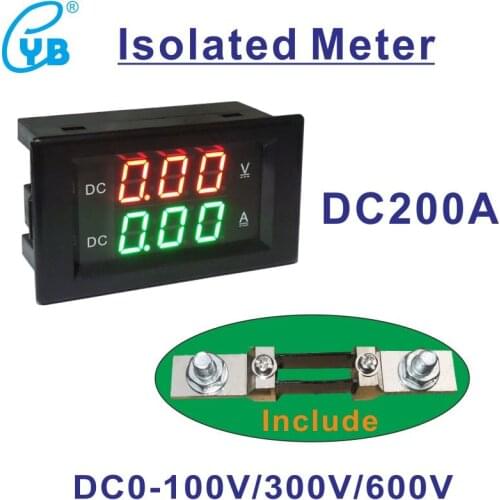DC 200A Include Shunt Isolated Voltmeter Ammeter DC 100V 300V 600V Volt Amp Panel Meter Voltmetre Isolated Power Supply DC8-18V