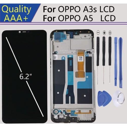 For 1520*720 6.2 Inch display OPPO A3s LCD Wite Frame display in Mobile Phone LCDs For oppo A5 pantalla CPH1803 screen