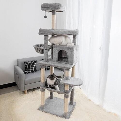 Cat Tree 70.9 Inches Climbing Cat House 5-floors with Hommock and Ball Playing and Sleeping Pet Toys Scratching Pillar
