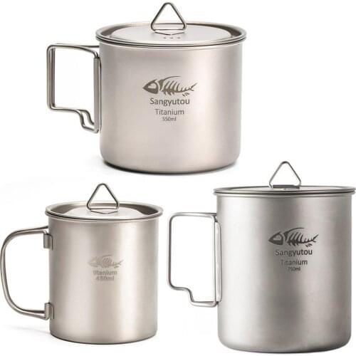 750/550/450ml Titanium Coffee Cup Pot Pure Titanium Water Cup Multi-Purpose Camping Mug Outdoor Tourist Tableware Cookware