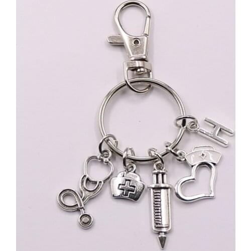 Nurse Medical Box Medical Key Chain Needle Syringe Cute Silver Keychain Jewelry Medicine Graduate Gift Initial Keychain