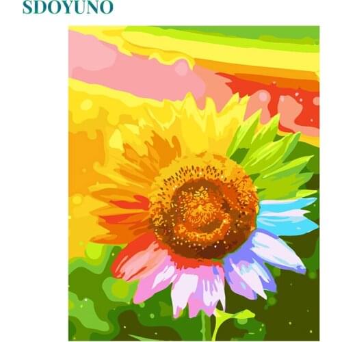 SDOYUNO Oil Paint By Numbers Kits Colourful Sunflowers Painting By Numbers On Canvas Frameless 60x75cm Handpaint DIY Home Decor
