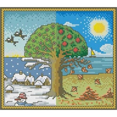 Four Seasons Tree patterns counted 11CT 14CT 18CT DIY Cross Stitch Sets wholesale Cross-stitch Kits Embroidery Needlework