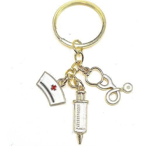 2020 New Nurse Cap Medical Keychain Stethoscope Thermometer Needle Syringe Cute Keychain Jewelry Gift