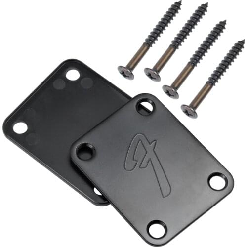 70s F Logo Strat/Tele 4-Bolt Chrome/Black Guitar Neck Plate Neckplate w/Screws H58D