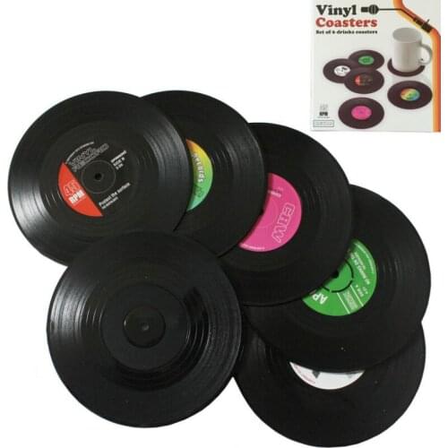 6 Pcs/set Home Table Cup Mat Creative Decor Coffee Drink Placemat Spinning Retro Vinyl CD Record Drinks Coasters LX6153