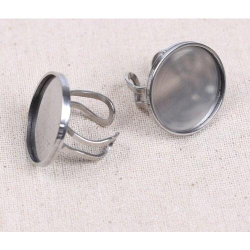 Reidgaller 5pcs 25mm cabochon ring base stainless steel blank metal rings bezel tray diy jewelry findings