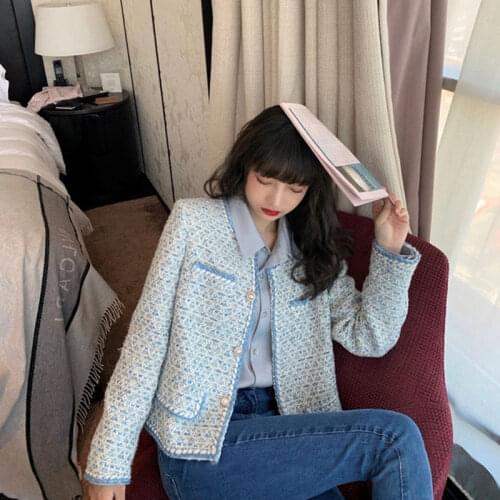 High Quality Korean Vintage Tweed Jacket Coat Women Spring Single Breasted Plaid Pockets Slim Woolen Jackets Office Lady Outwear
