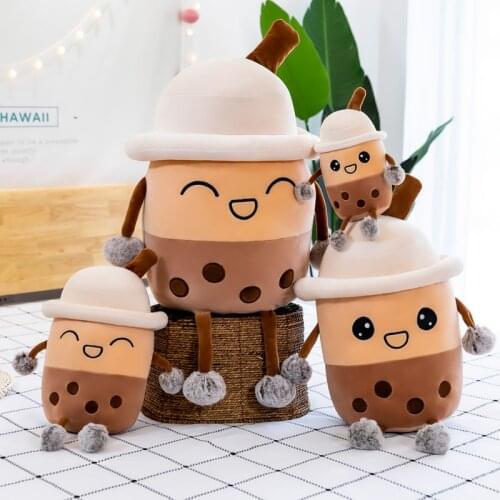 20-70CM Kawaii Bubble Tea Cup Shaped Pillow Real-life Pearl Milk Tea Plush Toys Stuffed Soft Back Cushion Boba Food Doll