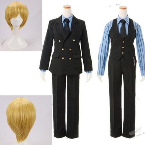 Full set ONE PIECE Vinsmoke Sanji Cosplay Costume Japanese Anime Uniform includes wig