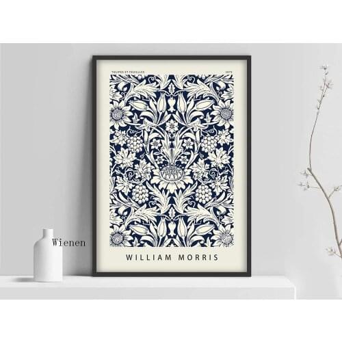 William Morris Exhibition Poster Flower Pattern Black and White Canvas Painting Sunflower Grape Picture for Home Office Decor