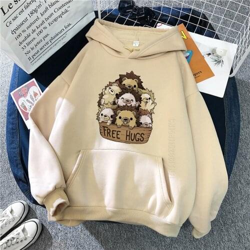 Little Hedgehog Free Hugs Streetwear Cartoon Print Pullovers Mens Hip Hop Mens Vintage Clothing Male