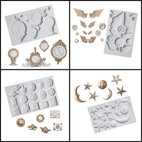 Meibum Retro Relief Silicone Fondant Cake Mold Clocks Emboss Pastry Dessert Decorating Tools Sugarcraft Paste Baking Mould