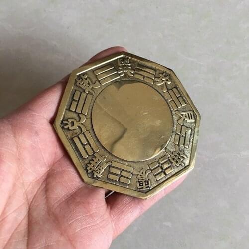 Collectable Chinese Brass Carved White Cloud Temple Tai Chi Bagua Mirror Exquisite Small Statue