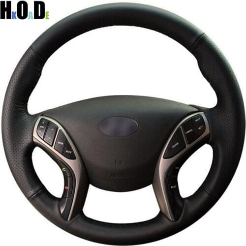Hand-stitched Black Artificial Leather Car Steering Wheel Cover for Hyundai Elantra 2011-2016 Avante i30 2012-2016