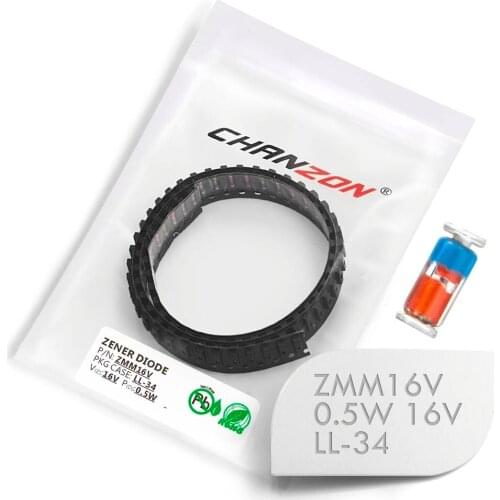 100 Pcs) SMD Zener Diode 0.5W 16V ZMM16V ZMM16 LL-34 (SOD-80 MiniMELF / 1206) 0.5 Watt 16 Volt ZMM 16V