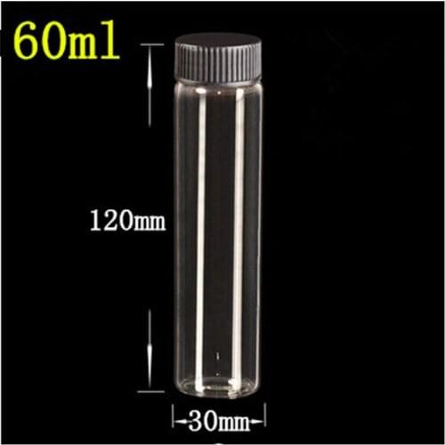 30*120*21mm 60ml Glass Bottles With Plastic Screw Cap Transparent Empty Glass Gift Bottles Jars Black Lid 24pcs Free Shipping