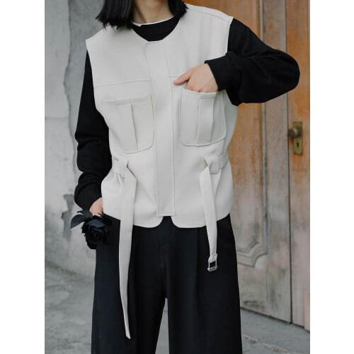 Large autumn light mature style loose lace up short vest waistcoat trendy mens Korean vest sleeveless coat