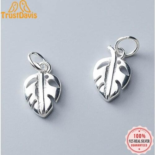 TrustDavis Real 925 Sterling Silver Fashion Sweet Hollow Leaves Charm Pendant Handmade DIY Accessories Jewelry Wholesale DZ134