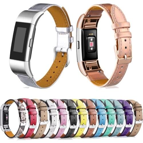 Replacement Genuine Leather Watchband Strap for Fitbit Charge 2 Smart Watch band Wristband Stainless Frame for Charge2 Bracelet