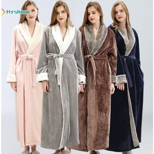 Womens Winter Thickened Flannel Bathrobe Nightgown