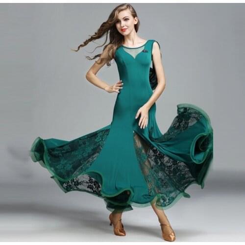 Women Ballroom Dance Competition Dresses Lace Floral Dance Dress Sleevless Modern Waltz Ballroom Tango Standard Costumes B-6178