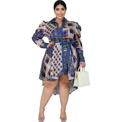 Echoine Blue Temperament Commuter Bandage Dress Denim Cardigan Printed Mid-length Mid-waist Suite