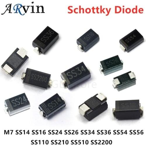100Pcs SMA Schottky Diode Rectifier Diode (1N4007) M7 SS14 SS16 SS24 SS26 SS34 SS36 SS54 SS56 SS110 SS210 SS510 SS2200