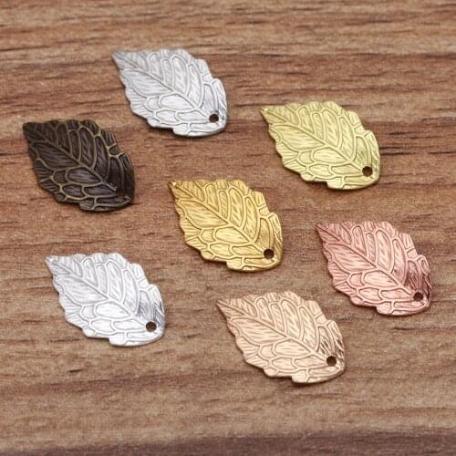100 PCS 10mm*18mm Metal Copper Filigree Leaf Pendant Charms For Jewelry Making