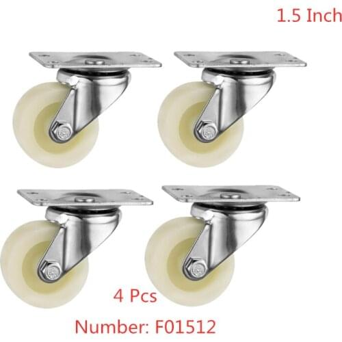 4 Pcs/Lot Casters Wholesale 1.5 Inch Fat Caster Height 5cm White Pp Nylon Flat Bottom Movable Universal Trolley Wheel