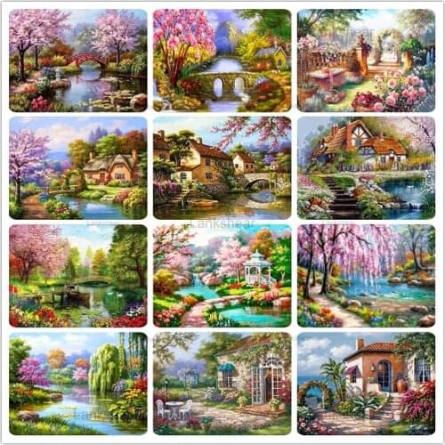5D Diy Diamonds Painting Beautiful Spring Landscape Full Drill Embroidery Mosaic Cross Stitch Kits Home Decoration Art Gift