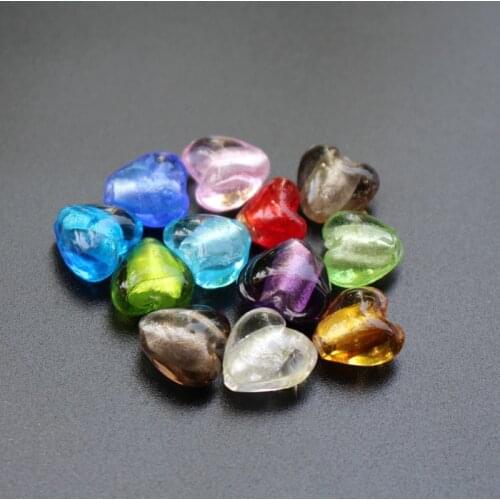 10PCS 12mm Heart Shape Beads Foiled Lampwork glass beads Multi-Color for jewelry making