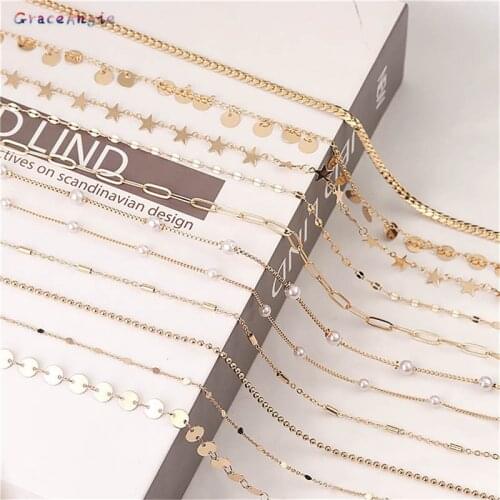 1Meter Star Bead Chain Imitation Pearl Chain Copper Necklace Chain Handmade Accessories for Jewelry Making Components Crafts DIY