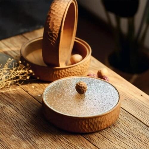 Teak Wooden Trays Japanese Style Hand-Carved Plate Whole Wood Fruit Plates With Glass Cover Dried Fruit Storage Box